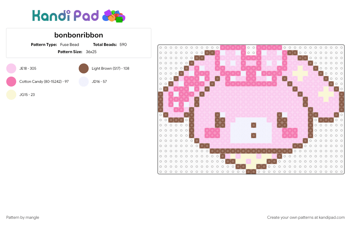 bonbonribbon - Fuse Bead Pattern by mangle on Kandi Pad - animak animals, bunny rabbit, cute kawaii, cutecore, decora, pink, sanrio