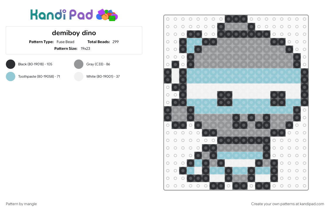 demiboy dino - Fuse Bead Pattern by mangle on Kandi Pad - demi boy, dinosaur, gender, gray, lgbt, lgbtq, lgbtqia, light blue, pride
