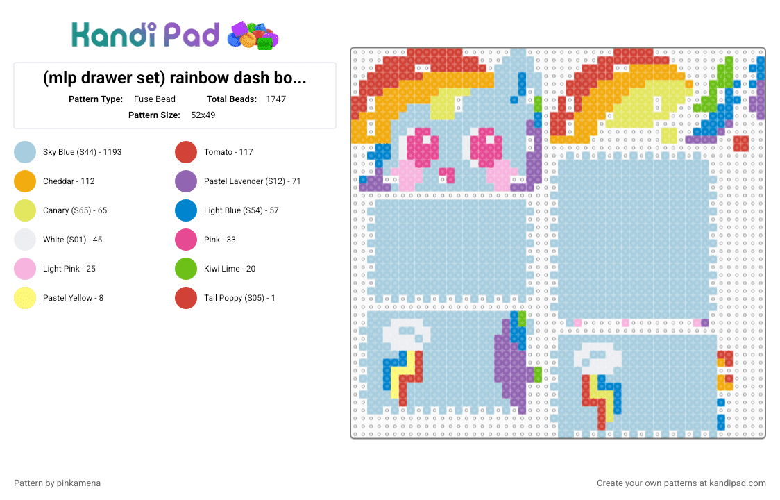 (mlp drawer set) rainbow dash box (check desc for assembly) - Fuse Bead Pattern by rainbowhash on Kandi Pad - 3d, chest, cute, decor, decoration, kawaii, light blue, my little pony