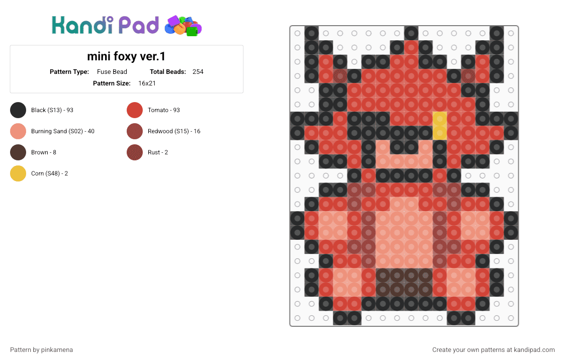 mini foxy ver.1 - Fuse Bead Pattern by pinkamena on Kandi Pad - red,orange,small,tiny,charm,keychain,fnaf,five nights at freddys,video game,easy