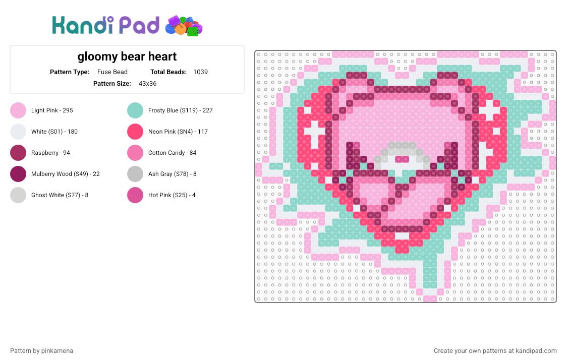 gloomy bear heart - Fuse Bead Pattern by pinkamena on Kandi Pad - pink,light blue,cute,kawaii,colorful,neon,animal