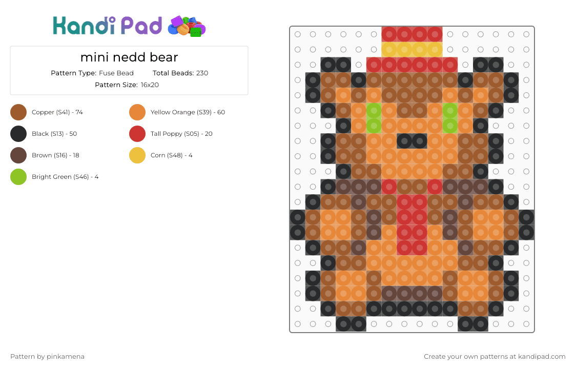mini nedd bear - Fuse Bead Pattern by pinkamena on Kandi Pad - tan,orange,small,tiny,charm,keychain,fnaf,five nights at freddys,video game,easy