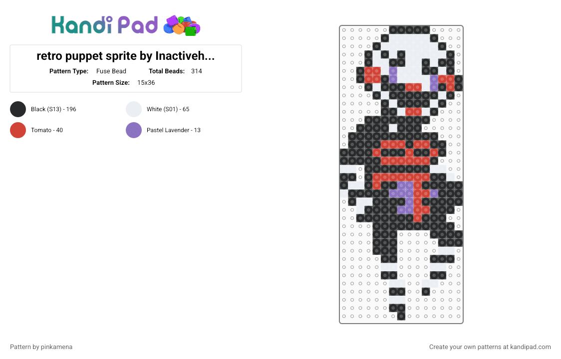 retro puppet sprite by Inactiveherenow - Fuse Bead Pattern by pinkamena on Kandi Pad - black,red,fnaf,five nights at freddys,keychain,horror,video game,8bit,marionette