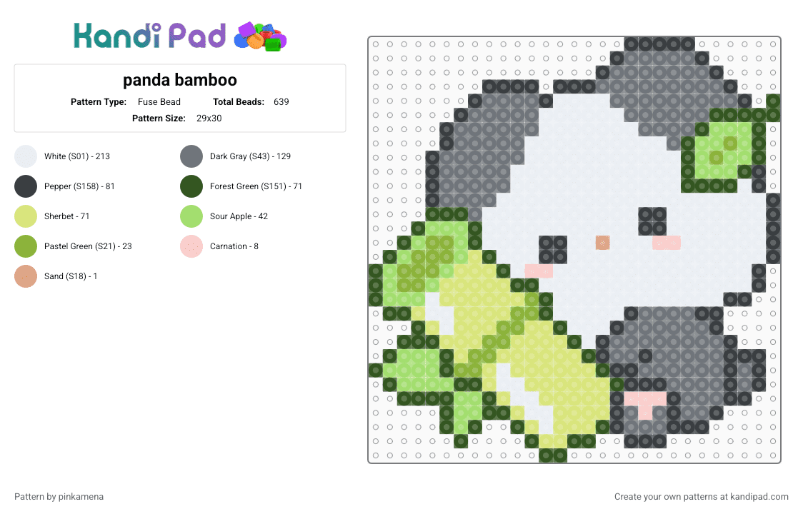 panda bamboo - Fuse Bead Pattern by pinkamena on Kandi Pad - gray,green,gold,yellow,cute,kawaii,bear,cub,animal