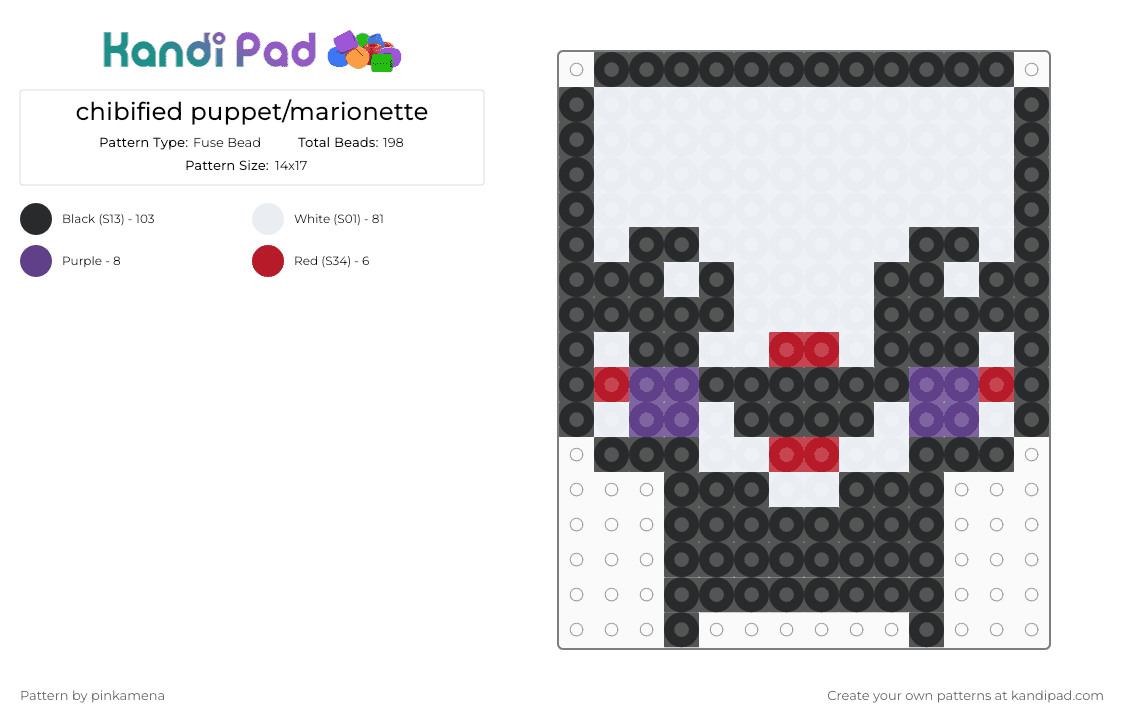 chibified puppet/marionette - Fuse Bead Pattern by pinkamena on Kandi Pad - white,red,purple,fnaf,five nights at freddys,keychain,mini,video game,charm