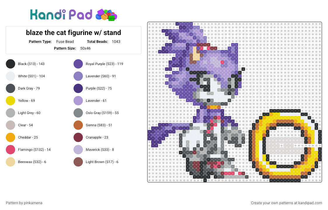 blaze the cat standee - Fuse Bead Pattern by pinkamena on Kandi Pad - purple,pink,beige,gray,cute,kawaii,sonic the hedgehog,animal,animals,furry,video game,figurine