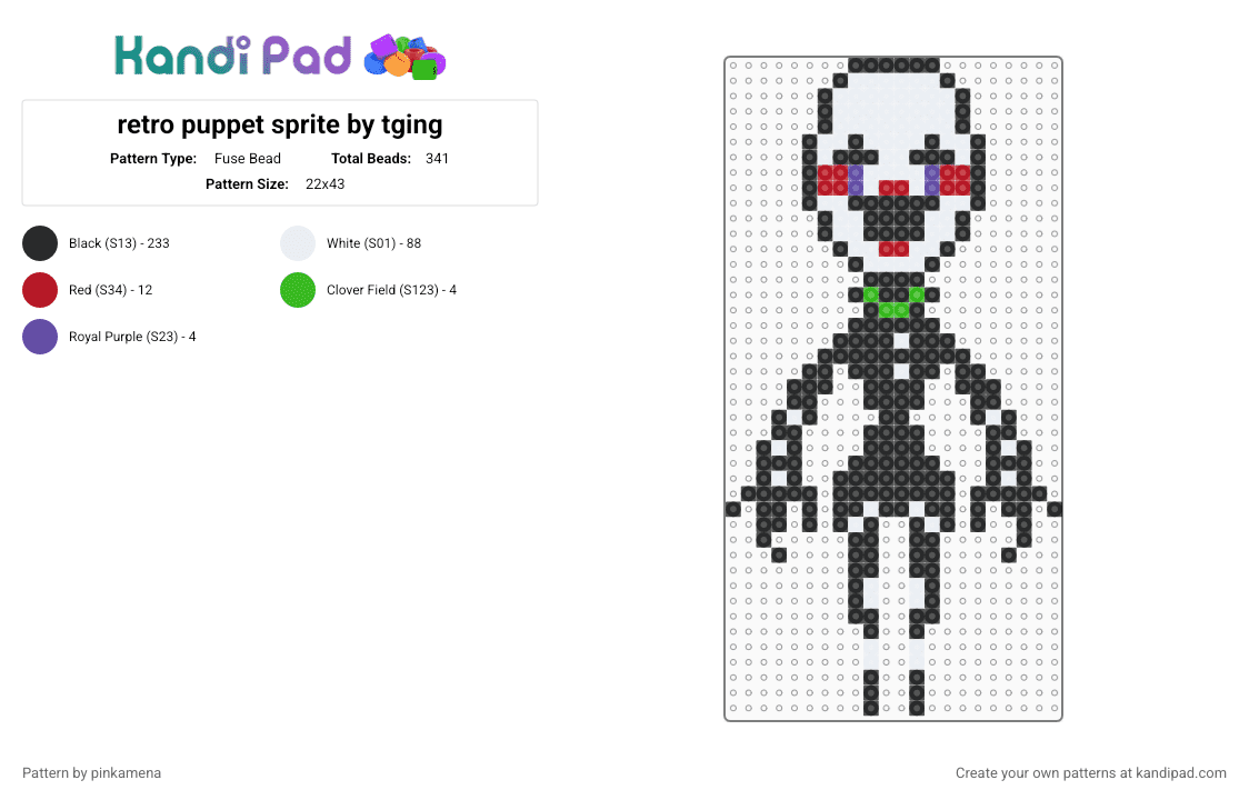 retro puppet sprite by tging - Fuse Bead Pattern by pinkamena on Kandi Pad - black,white,red,fnaf,five nights at freddys,video game,horror,marionette