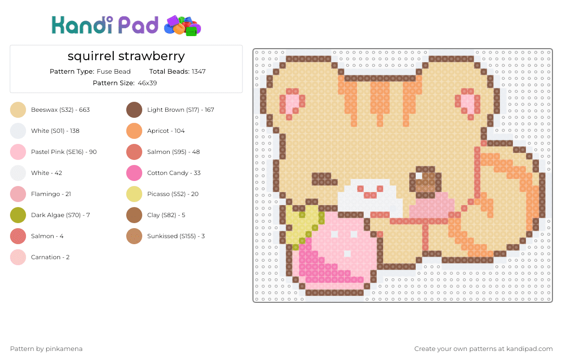 squirrel strawberry - Fuse Bead Pattern by pinkamena on Kandi Pad - tan,beige,orange,cute,kawaii,animal,animals,food,fruit