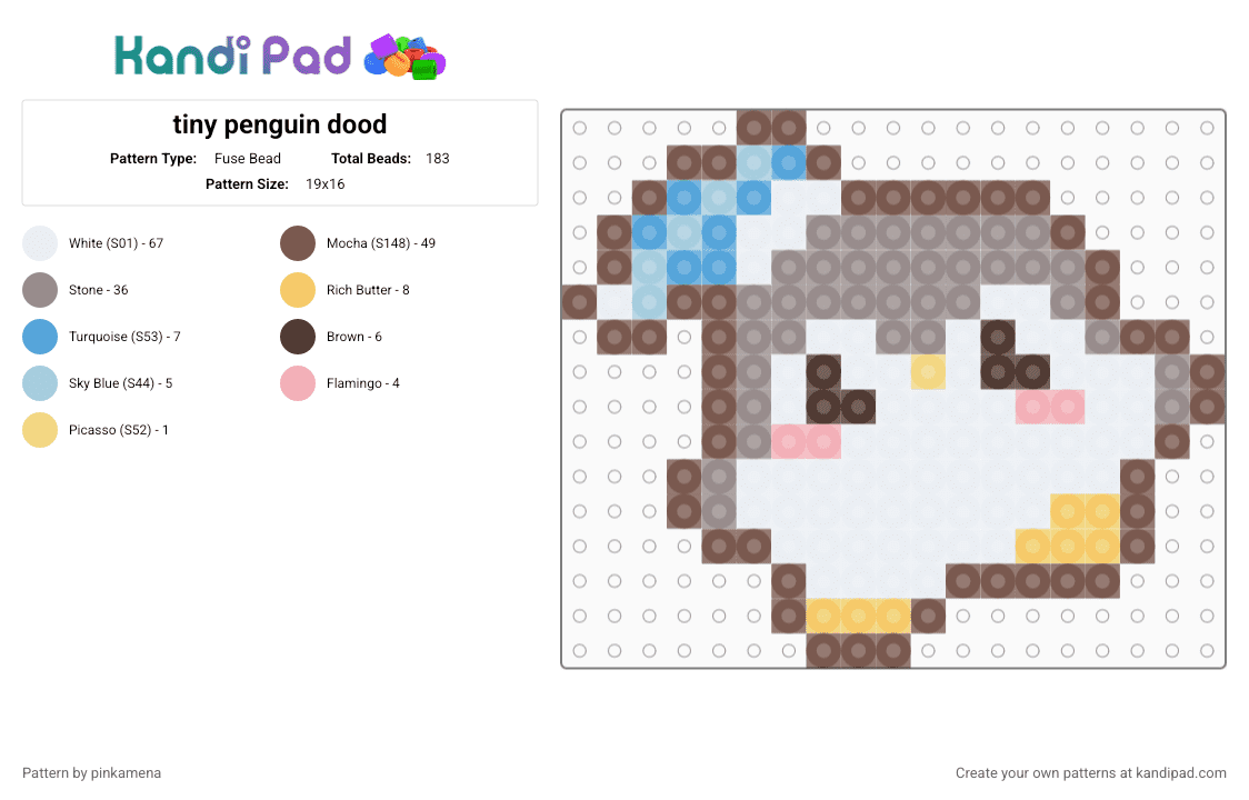 tiny penguin dood - Fuse Bead Pattern by pinkamena on Kandi Pad - tan,gray,animal,cute,kawaii,bird,charm,small