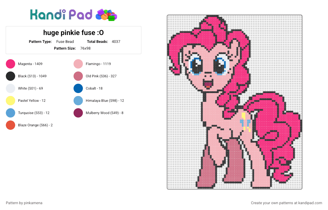 huge pinkie fuse :O - Fuse Bead Pattern by pinkamena on Kandi Pad - pink,beige,pinkie pie,mlp,my little pony