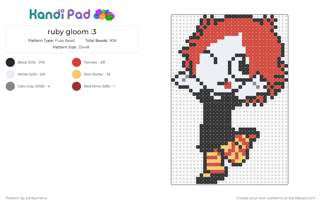 ruby gloom :3 - Fuse Bead Pattern by pinkamena on Kandi Pad - red,emo,goth,gothic,cartoon,2000s