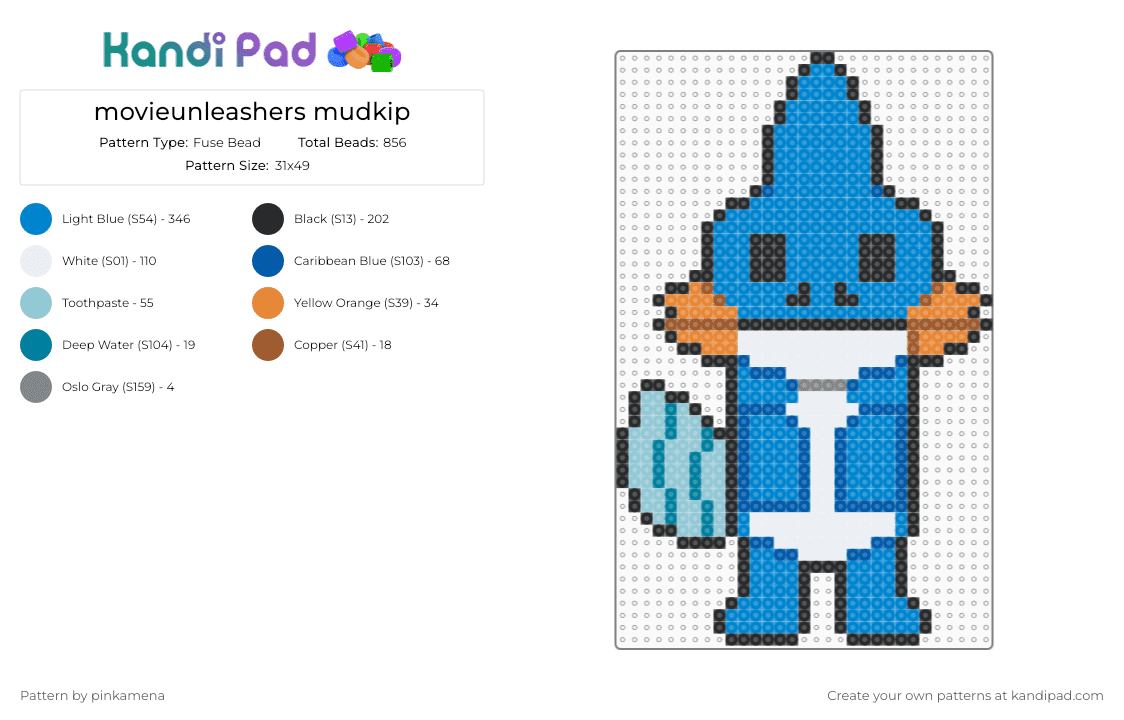movieunleashers mudkip - Fuse Bead Pattern by rainbowhash on Kandi Pad - animal, animals, blue, cartoon, pokmon, starters