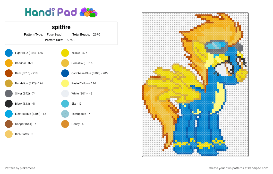 spitfire - Fuse Bead Pattern by rainbowhash on Kandi Pad - animal, animals, blue, cartoon, horse, mlp, my little pony, orange, pegasus, spit fire, yellow