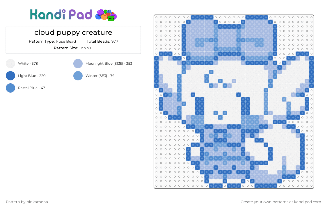 cloud puppy creature - Fuse Bead Pattern by pinkamena on Kandi Pad - blue,light blue,cute,kawaii,dog,pup,animal,animals,bow,wings