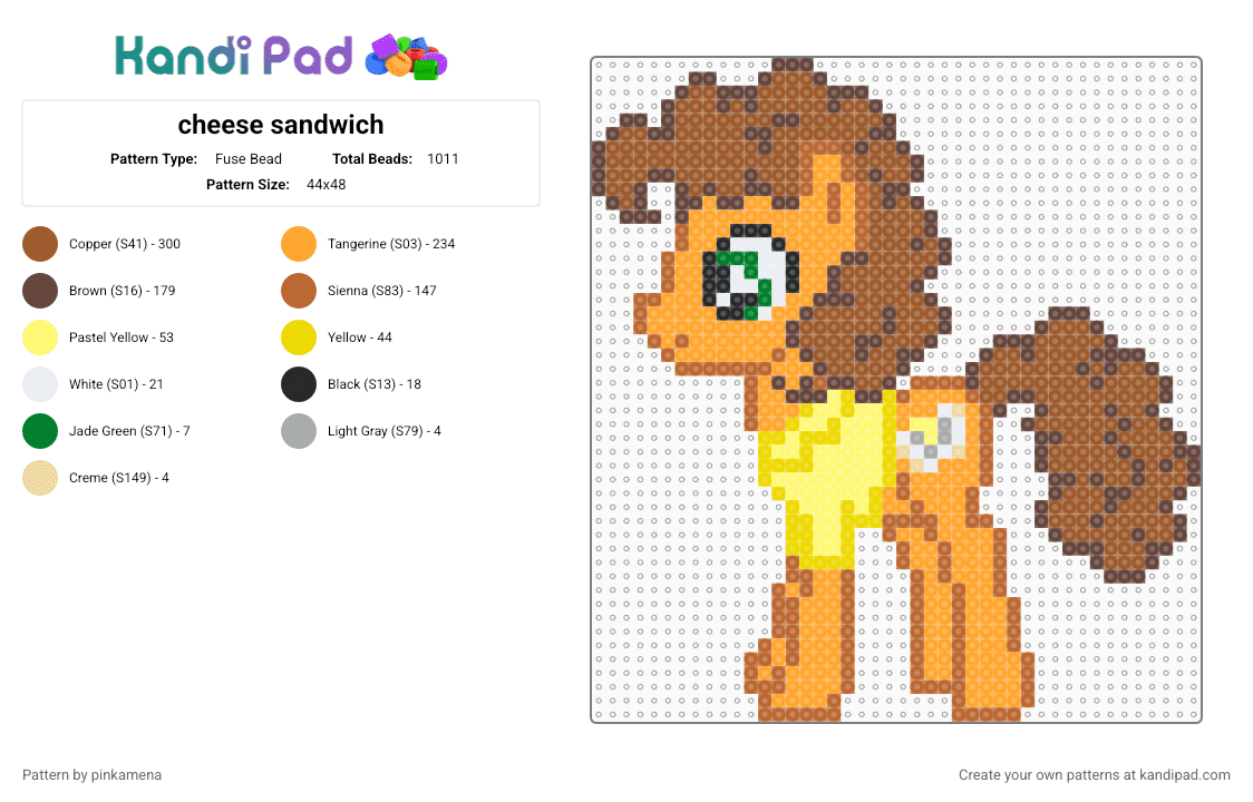 cheese sandwich - Fuse Bead Pattern by rainbowhash on Kandi Pad - animal, animals, brown, cartoon, horse, mlp, my little pony, orange, tan, weird al yankovic