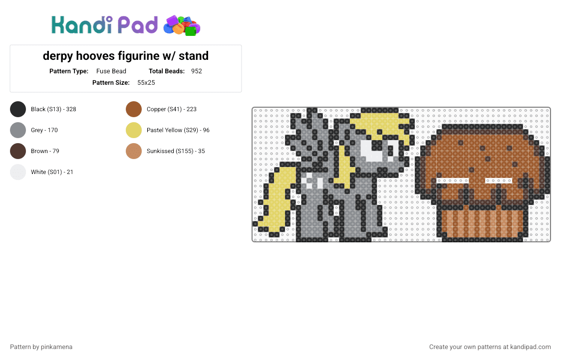 derpy hooves standee - Fuse Bead Pattern by pinkamena on Kandi Pad - gray,tan,my little pony,mlp,animal,animals,cartoon,3d,figure,figurine