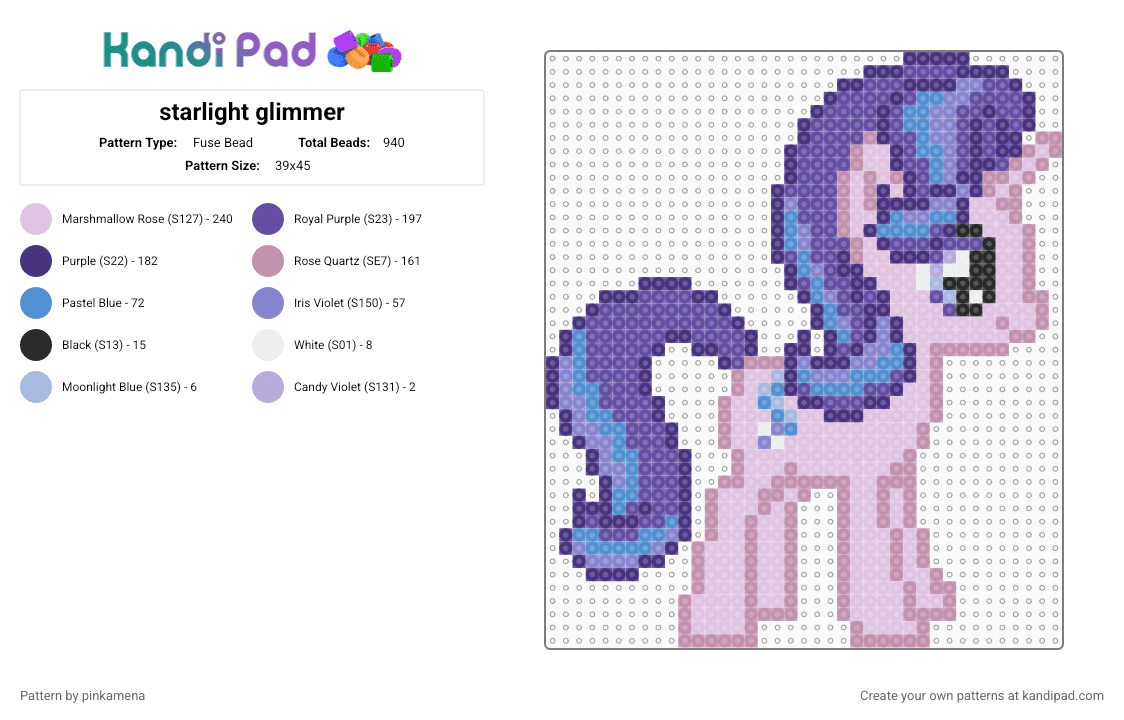 starlight glimmer - Fuse Bead Pattern by pinkamena on Kandi Pad - pink,purple,mlp,my little pony,cartoon,unicorn,horse,animal,animals
