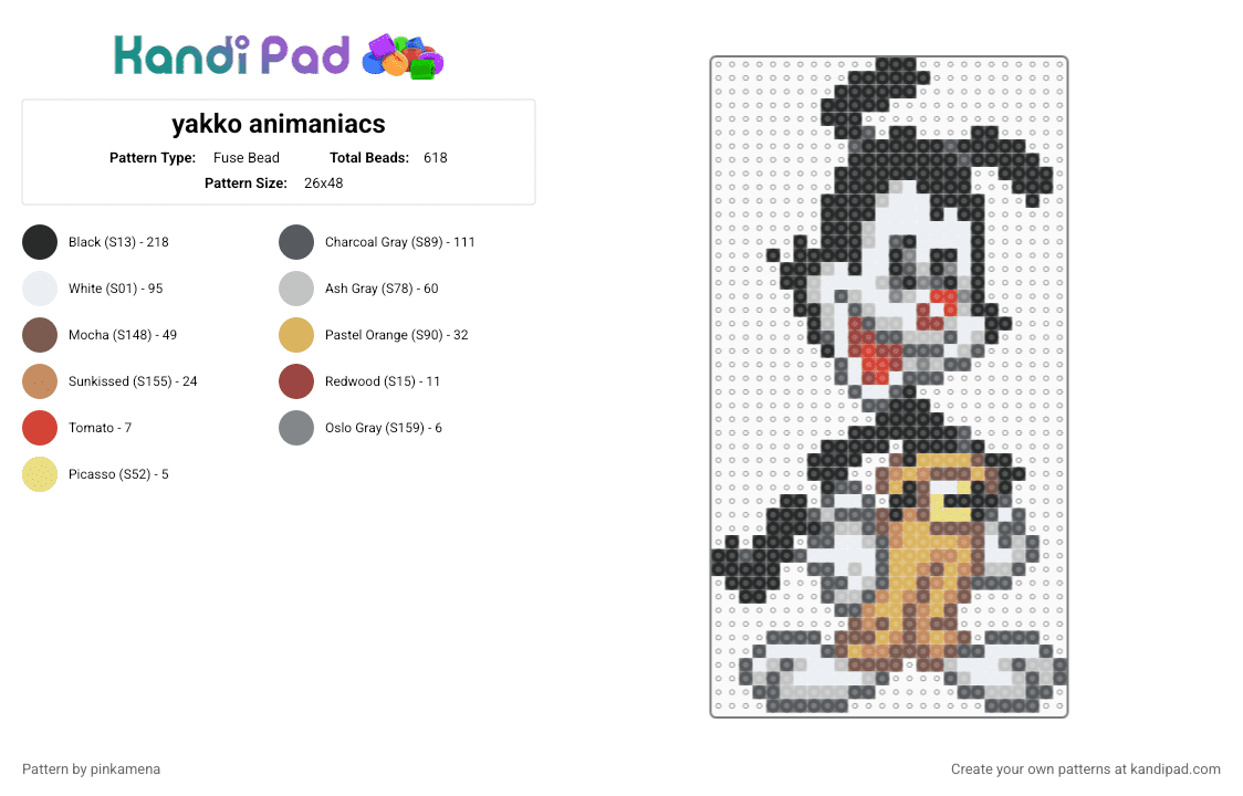 yakko animaniacs - Fuse Bead Pattern by mangle on Kandi Pad - 90s, animal, animation, beige, cartoon, cute, gray, tan, warner bros