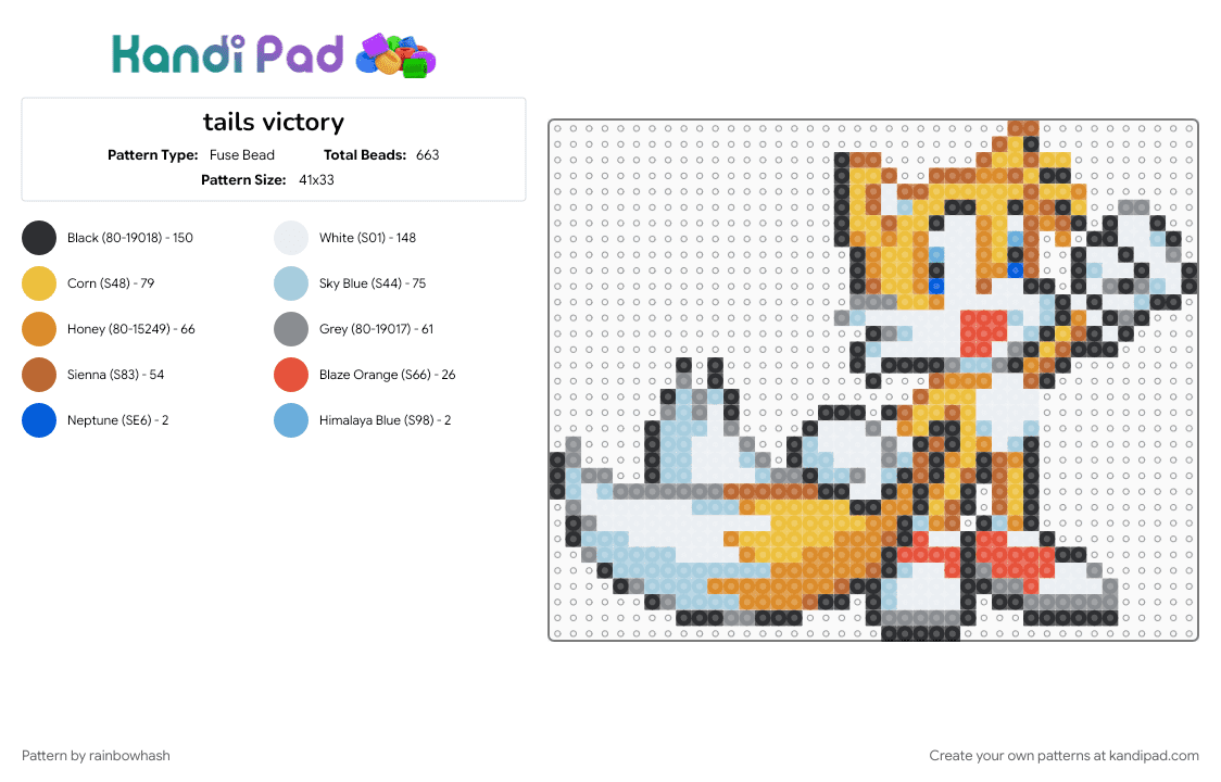 tails victory - Fuse Bead Pattern by rainbowhash on Kandi Pad - colorful, light blue, miles prower, sonic the hedgehog, tan, video game, yellow