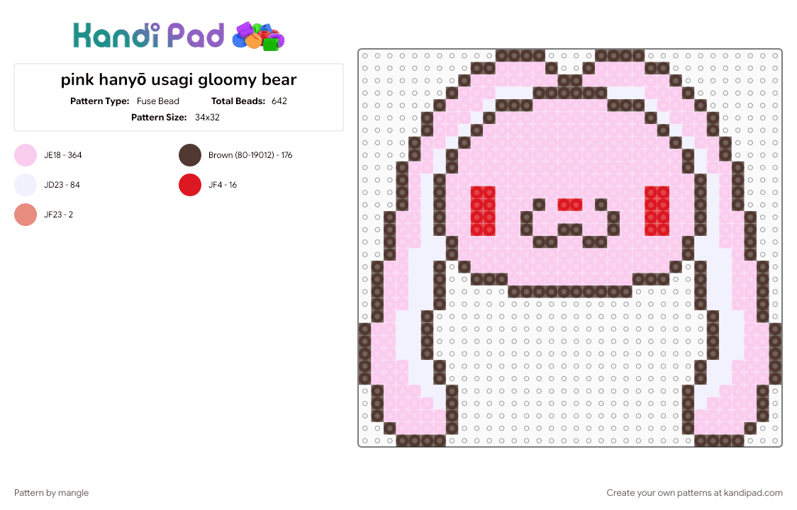 pink hanyō usagi gloomy bear - Fuse Bead Pattern by mangle on Kandi Pad - accessory keychain, animal animals, bunny rabbit, charm, decora, hanyo usagi all purpose bunny, pink, scene emo, scenemo