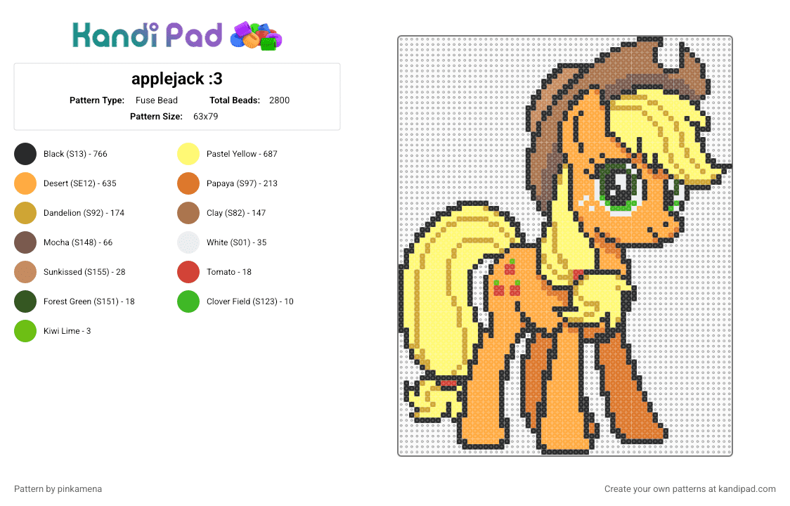 applejack :3 - Fuse Bead Pattern by pinkamena on Kandi Pad - orange,yellow,apple jack,mlp,my little pony