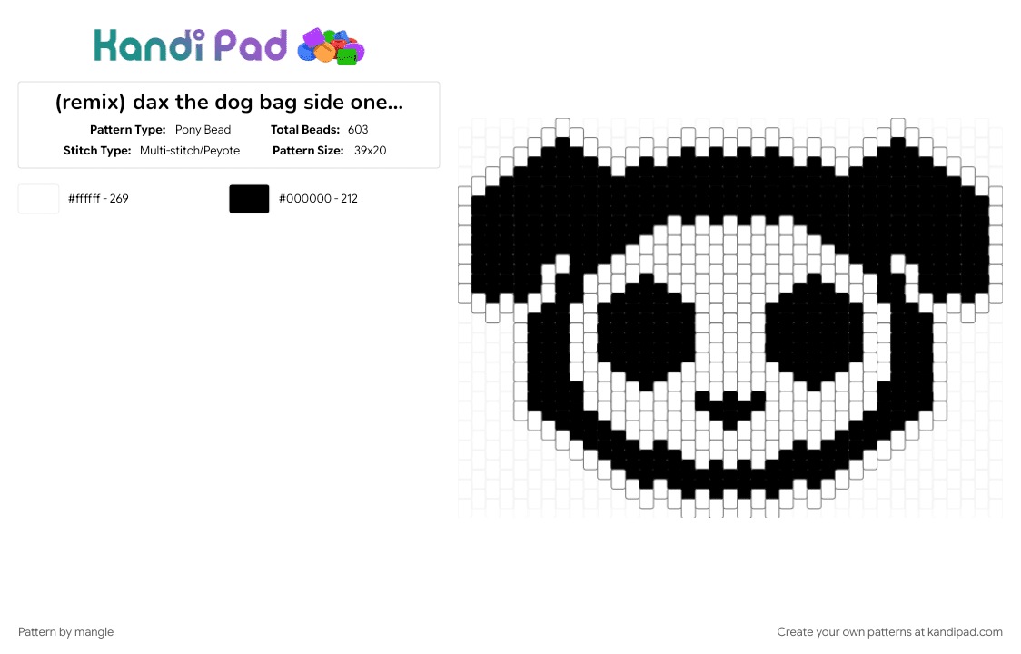 dax the dog bag side one skelanimals (1/3) - Pony Bead Pattern by mangle on Kandi Pad - 2000s, black, cute kawaii horror, cutegore puppy, panel animal animals, scene emo, scenemo accessory, skeleton skull, skulls, white