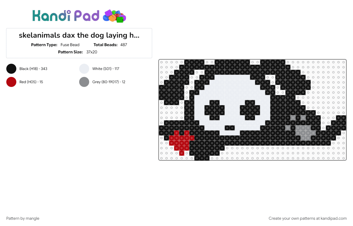 skelanimals dax the dog laying holding a heart - Fuse Bead Pattern by mangle on Kandi Pad - animal animals, black, cute kawaii, edgy horror, gray, puppy dog, red, scene emo, scenemo, skeleton skull, wall decor decoration, white