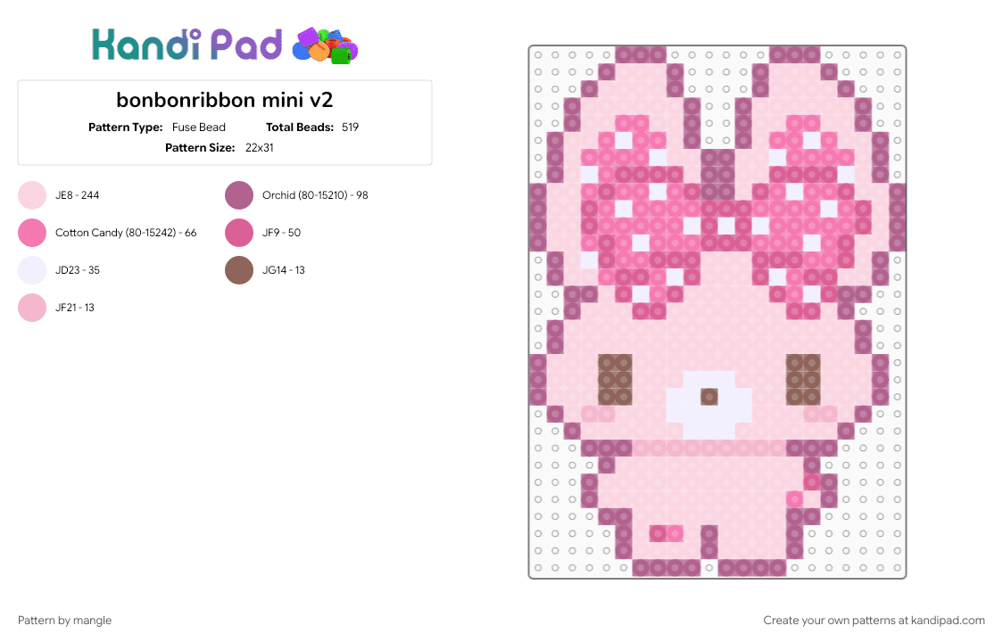 bonbonribbon mini v2 - Fuse Bead Pattern by mangle on Kandi Pad - animal animals, bunny rabbit, cute kawaii, cutecore, decora, kawaiicore, pink, sanrio