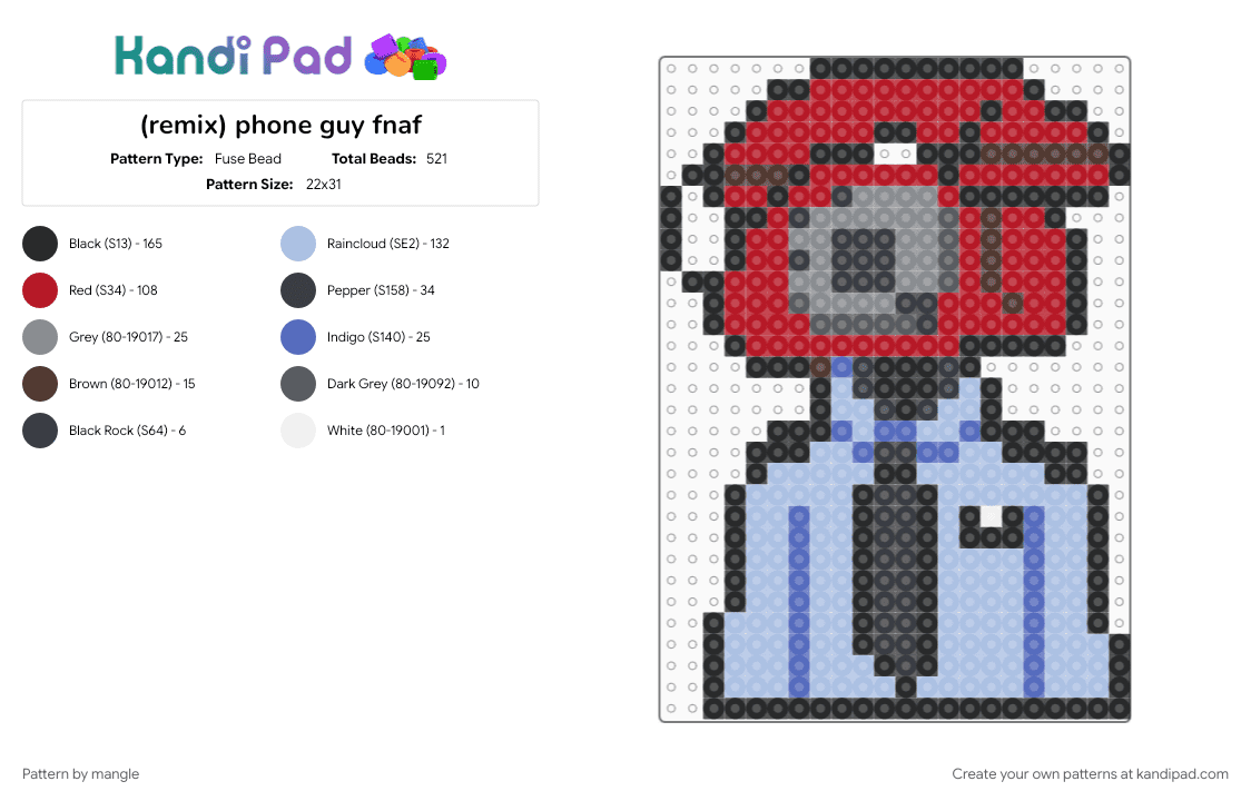 phone guy fnaf - Fuse Bead Pattern by mangle on Kandi Pad - five nights at freddys, light blue, phone head, red, video game