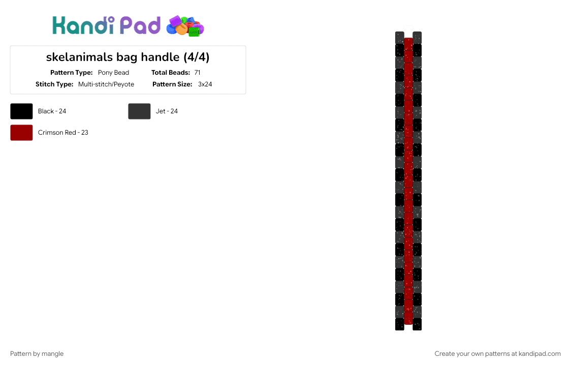 skelanimals bag handle (4/4) - Pony Bead Pattern by mangle on Kandi Pad - 2000s, black, cute kawaii horror, cutecore puppy dog, cutegore bunny rabbit, panel animal animals, red, scene emo, scenemo accessory, skeleton skull