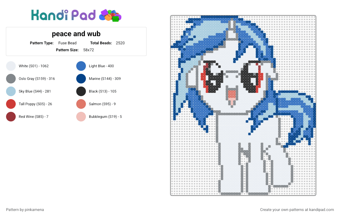 peace and wub - Fuse Bead Pattern by rainbowhash on Kandi Pad - blue, cute, dj pon3, djpon3, gray, horse, kawaii, light blue, mlp, my little pony, vinyl scratch, white