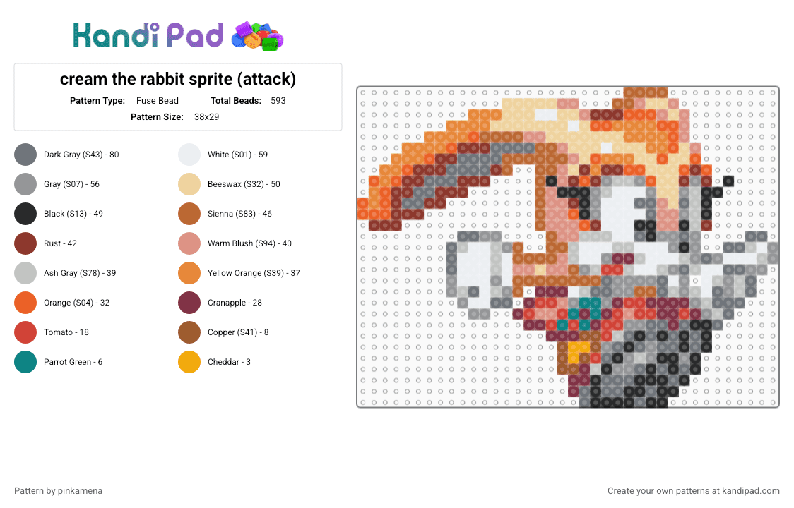 cream the rabbit sprite (attack) - Fuse Bead Pattern by rainbowhash on Kandi Pad - beige,orange,gray,cute,kawaii,bunny,video game,sonic the hedgehog,furry,sega