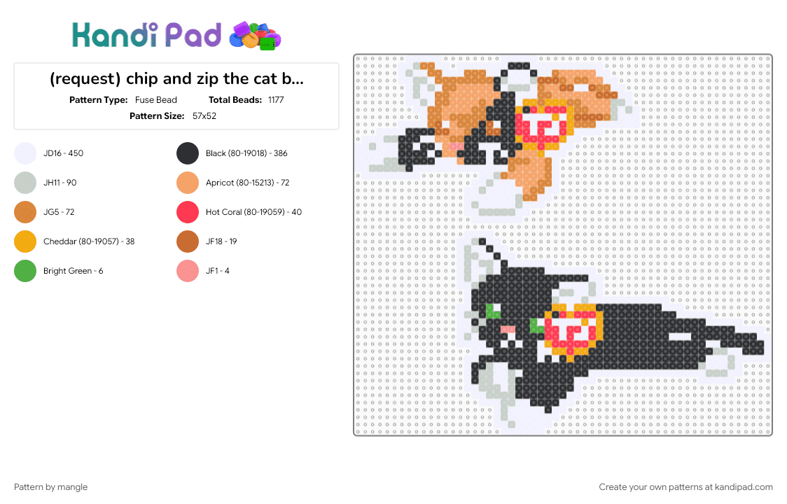 (request) beanie baby: chip and zip the cat - Fuse Bead Pattern by mangle on Kandi Pad - beanie babies, kitty kitten, nostalgia, orange, plush, stuffed toy, ty, white