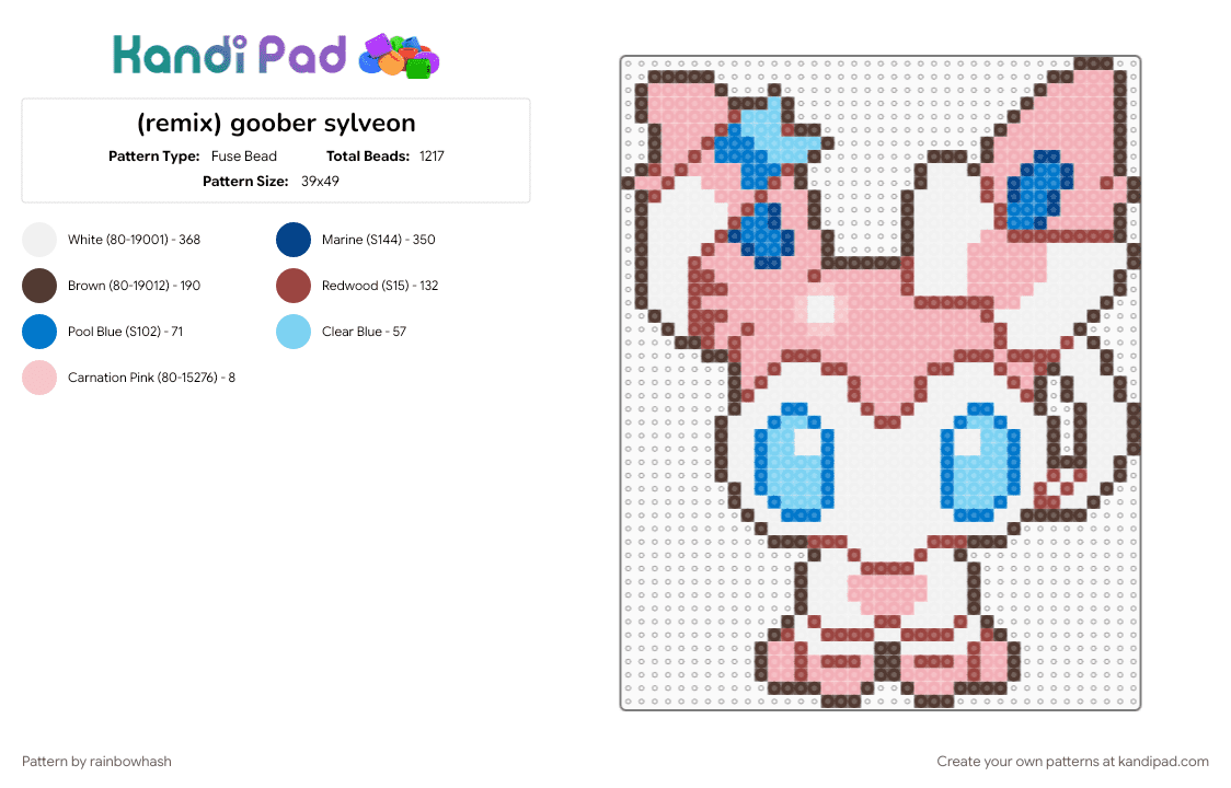 goober sylveon - Fuse Bead Pattern by mangle on Kandi Pad - animals, beige, brown, cute, eevee, eeveelution, kawaii animal, nintendo, pokmon, video game