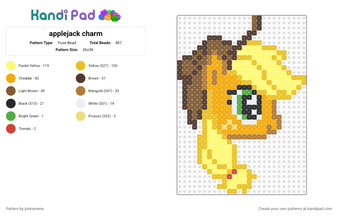 applejack charm - Fuse Bead Pattern by pinkamena on Kandi Pad - yellow,tan,orange,apple jack,mlp,my little pony,keychain,horse,animal,animals,cartoon