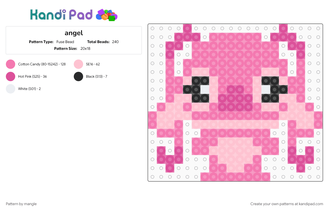 angel - Fuse Bead Pattern by mangle on Kandi Pad - alien aliens, animal animals, animation animated, cartoon, cute kawaii, disney, pink, stitch