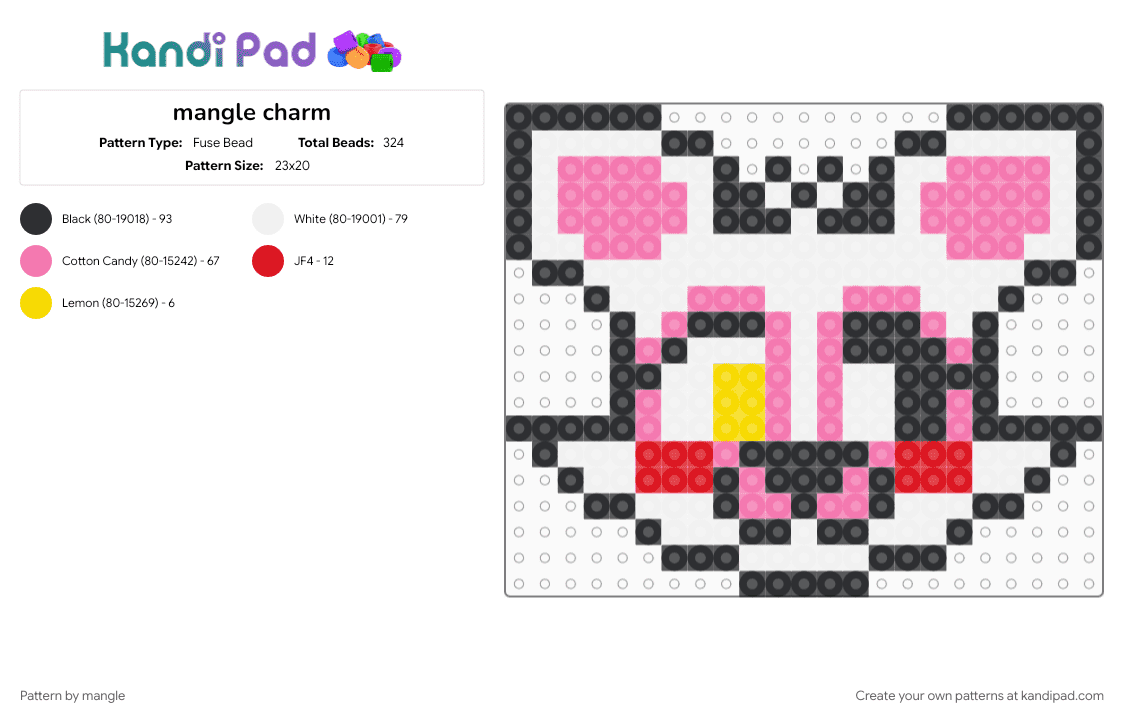mangle charm - Fuse Bead Pattern by mangle on Kandi Pad - charms, cute kawaii, five nights at freddys, fnaf, fox, furry, keychain, pink, video game, white