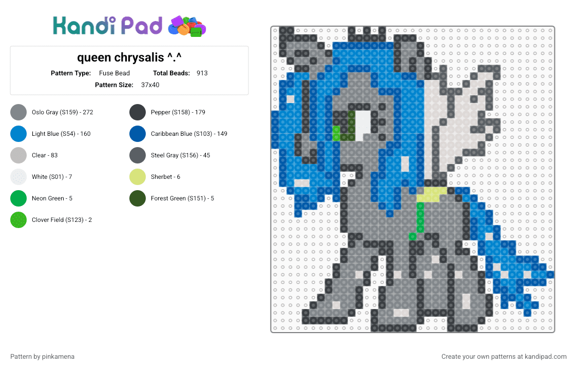 queen chrysalis ^_^ - Fuse Bead Pattern by pinkamena on Kandi Pad - blue,gray,mlp,my little pony