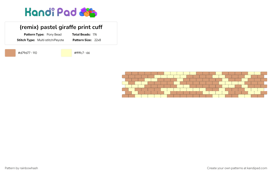 (remix) pastel giraffe print cuff - Pony Bead Pattern by rainbowhash on Kandi Pad - animal, animals, beige, bracelet, cute, safari, yellow