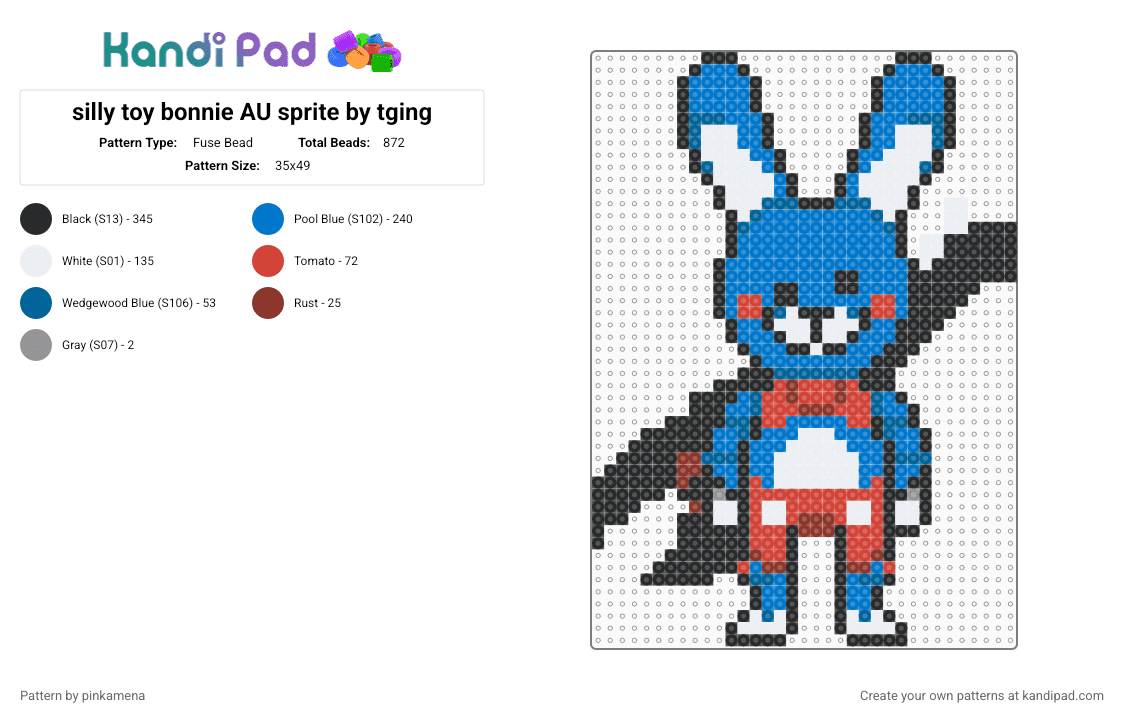 silly toy bonnie AU sprite by tging - Fuse Bead Pattern by mangle on Kandi Pad - blue, five nights at freddys, fnaf, video game