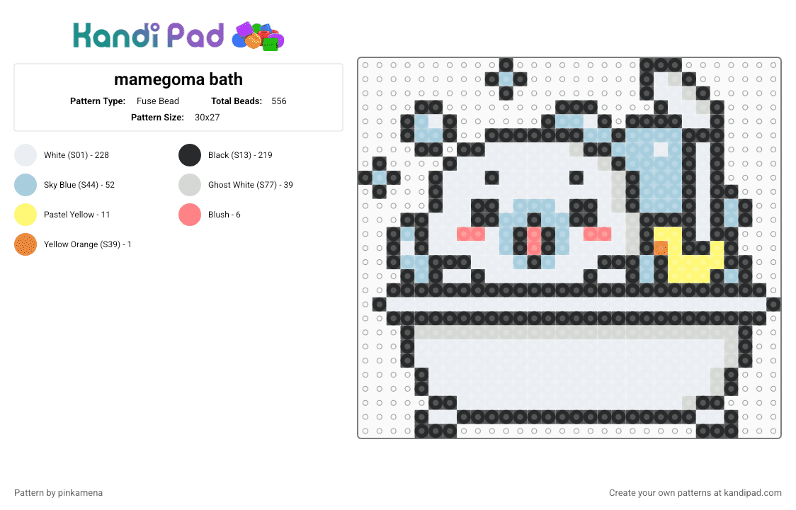 mamegoma bath - Fuse Bead Pattern by pinkamena on Kandi Pad - white,light blue,cute,kawaii,animal,sea creature,seal