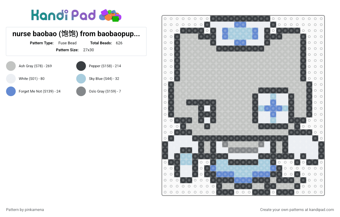 nurse baobao (饱饱) from baobaopupu (饱饱扑扑) (smaller ver.) - Fuse Bead Pattern by rainbowhash on Kandi Pad - beige,animal,cat,kitty,kitten,chibi,cute,small,kawaii