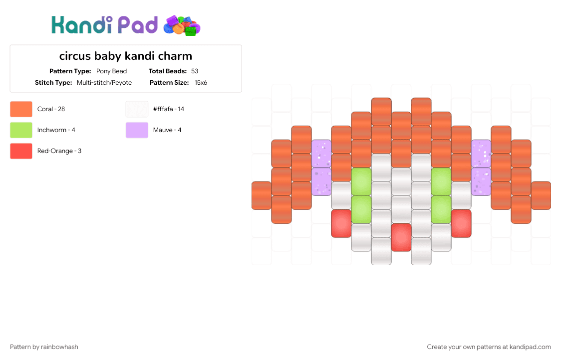 circus baby kandi charm - Pony Bead Pattern by mangle on Kandi Pad - charms, clown, cute, five nights at freddys, fnaf, kawaii, orange, sister location, video game