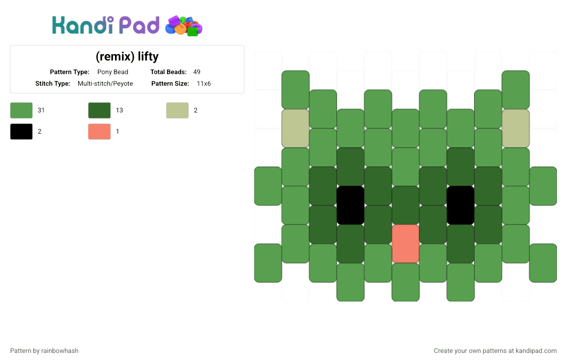 (remix) lifty - Pony Bead Pattern by rainbowhash on Kandi Pad - animation, cartoon, cute, green, happy tree friends, htf, kawaii