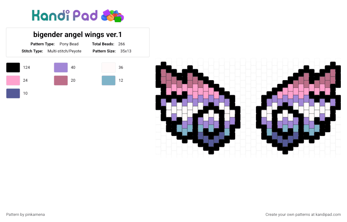 bigender angel wings ver.1 - Pony Bead Pattern by pinkamena on Kandi Pad - pink,accessory,pride,lgbt,lgbtq,lgbtqia