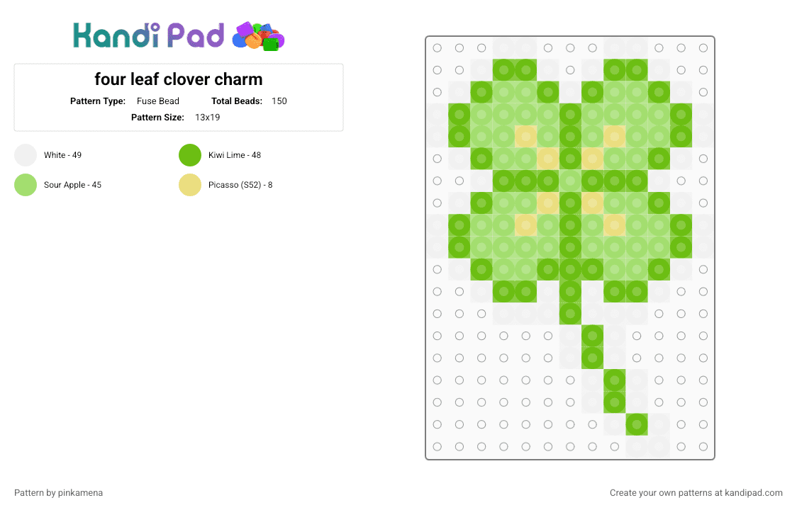 four leaf clover charm - Fuse Bead Pattern by pinkamena on Kandi Pad - green,lucky,keychain,plant,nature,cute,kawaii,simple,good luck