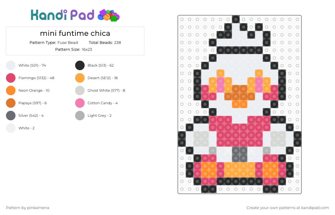 mini funtime chica - Fuse Bead Pattern by pinkamena on Kandi Pad - white,orange,red,small,tiny,charm,keychain,fnaf,five nights at freddys,video game,easy
