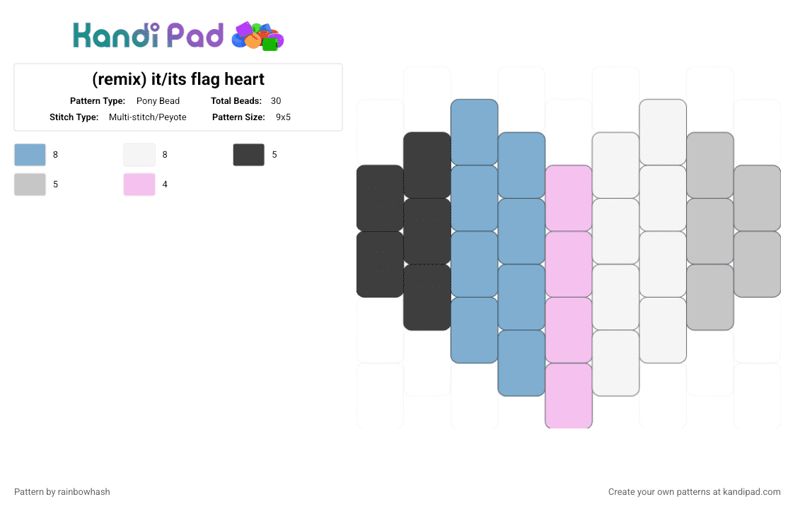 it/its flag heart - Pony Bead Pattern by mangle on Kandi Pad - lgbt, lgbtq, lgbtqia, light blue, pride, pronouns, they them, trans gender, transgender