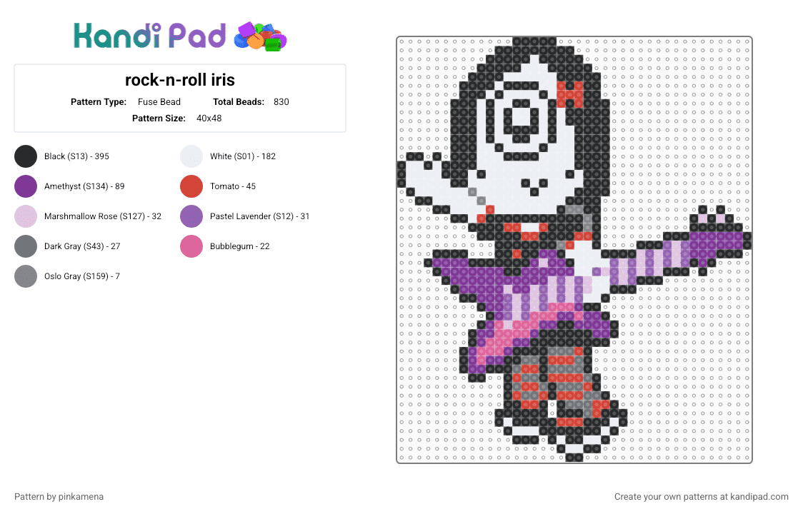 rock-n-roll iris - Fuse Bead Pattern by pinkamena on Kandi Pad - pink,electric guitar,ruby gloom,emo,gothic,goth,cartoon,2000s