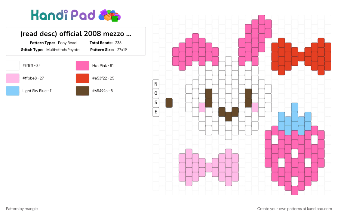 official 2008 mezzo piano aquabeads set (aq-s09) (5) - Pony Bead Pattern by mangle on Kandi Pad - 2000s y2k, animal animals, bunny rabbit, cute kawaii, cutecore kawaiicore, decora colorful, pink, strawberry fruit bow bows